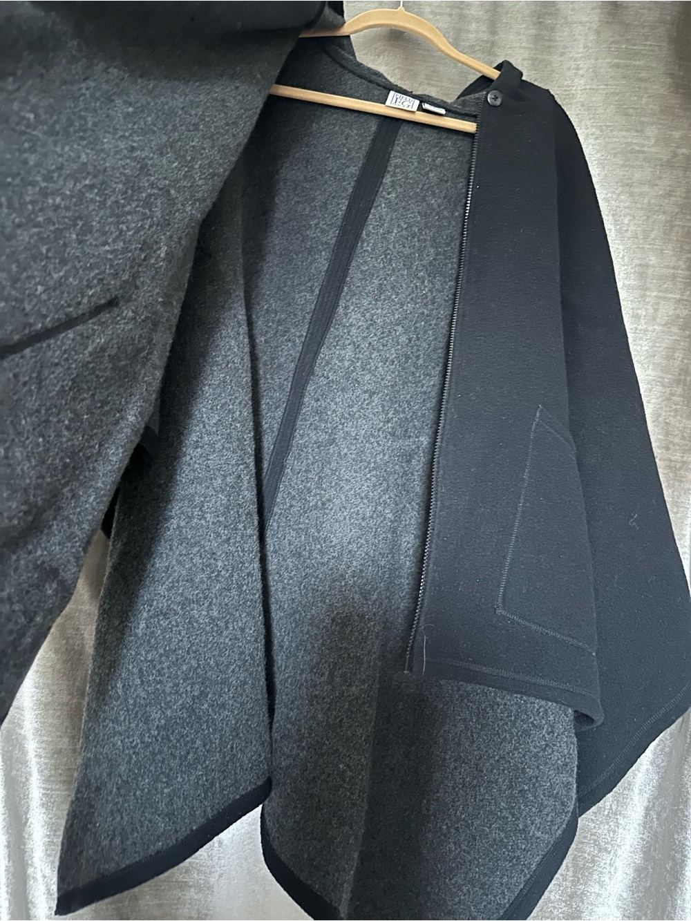 Wool Poncho Coat in Black and Gray with zipper